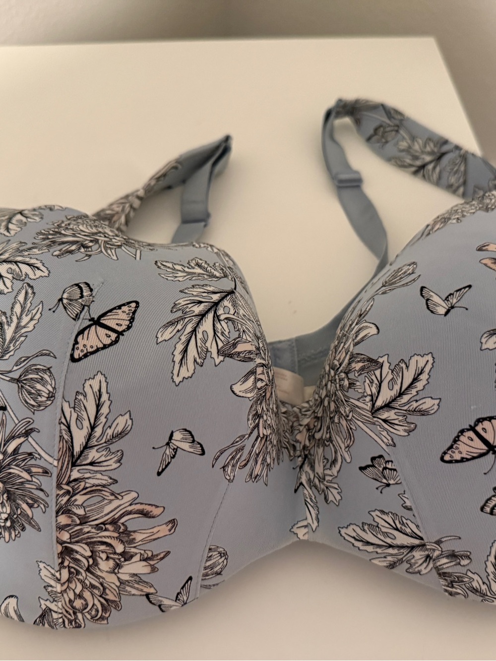 Cacique Light Blue Floral & Butterfly Underwire T-Shirt Bra